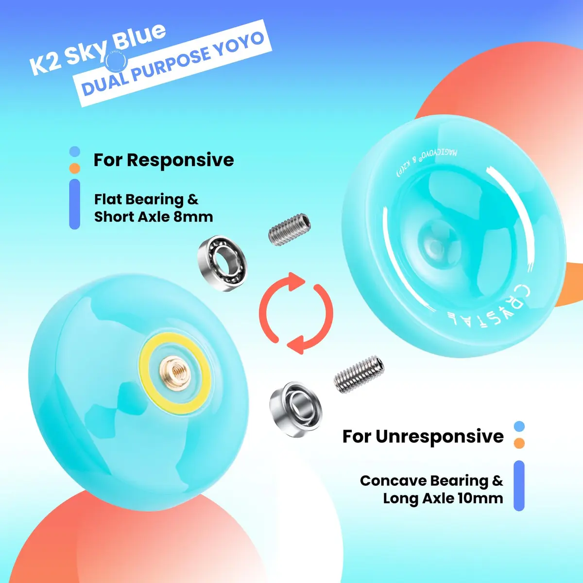 MAGICYOYO K2 Responsive Yoyo for Kids, Professional Yoyo for Beginner, Sky Blue (63.3g / 2.23 oz) - view 5