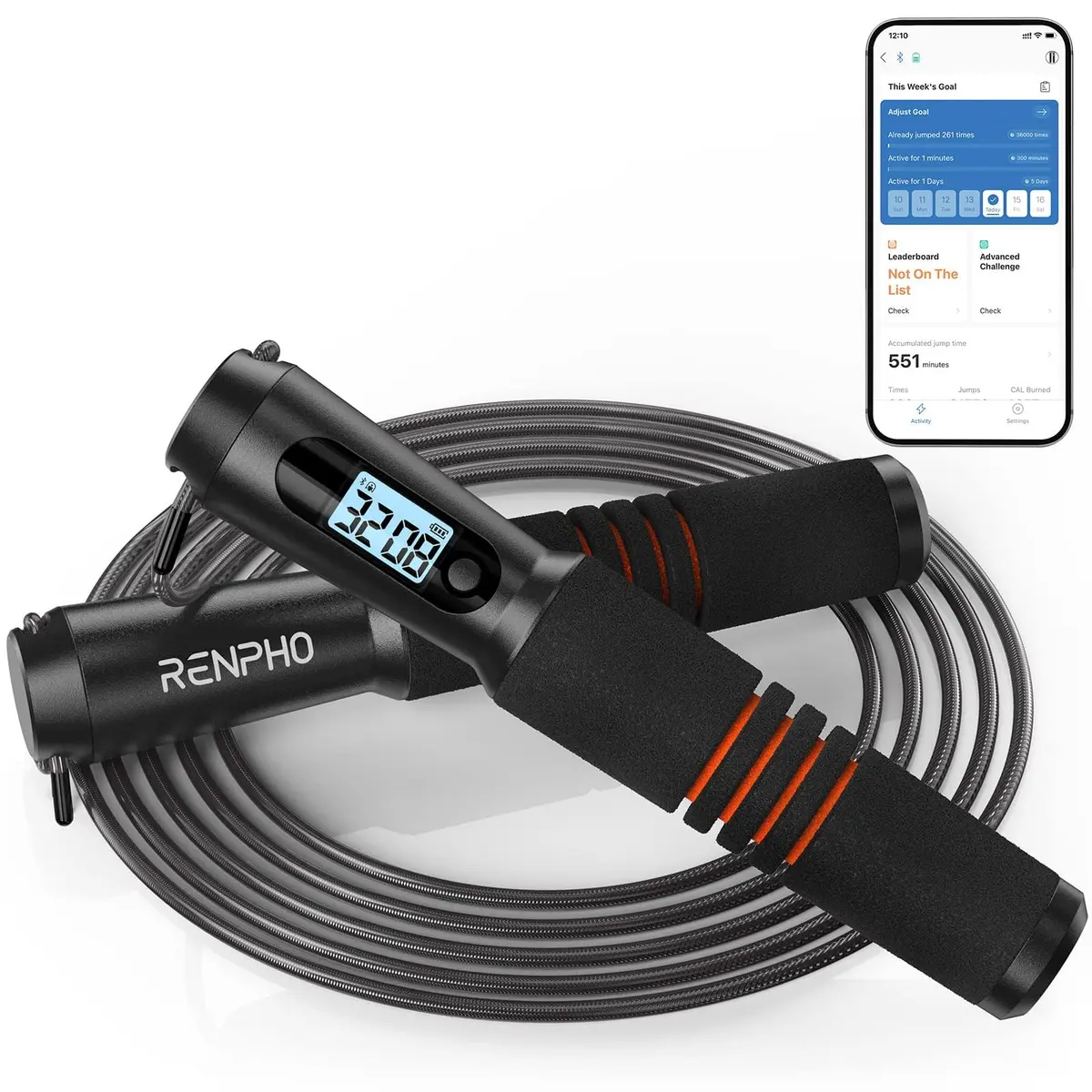 RENPHO Smart Jump Rope with Counter | App Data Tracking, LCD Display, Adjustable Length - view 8
