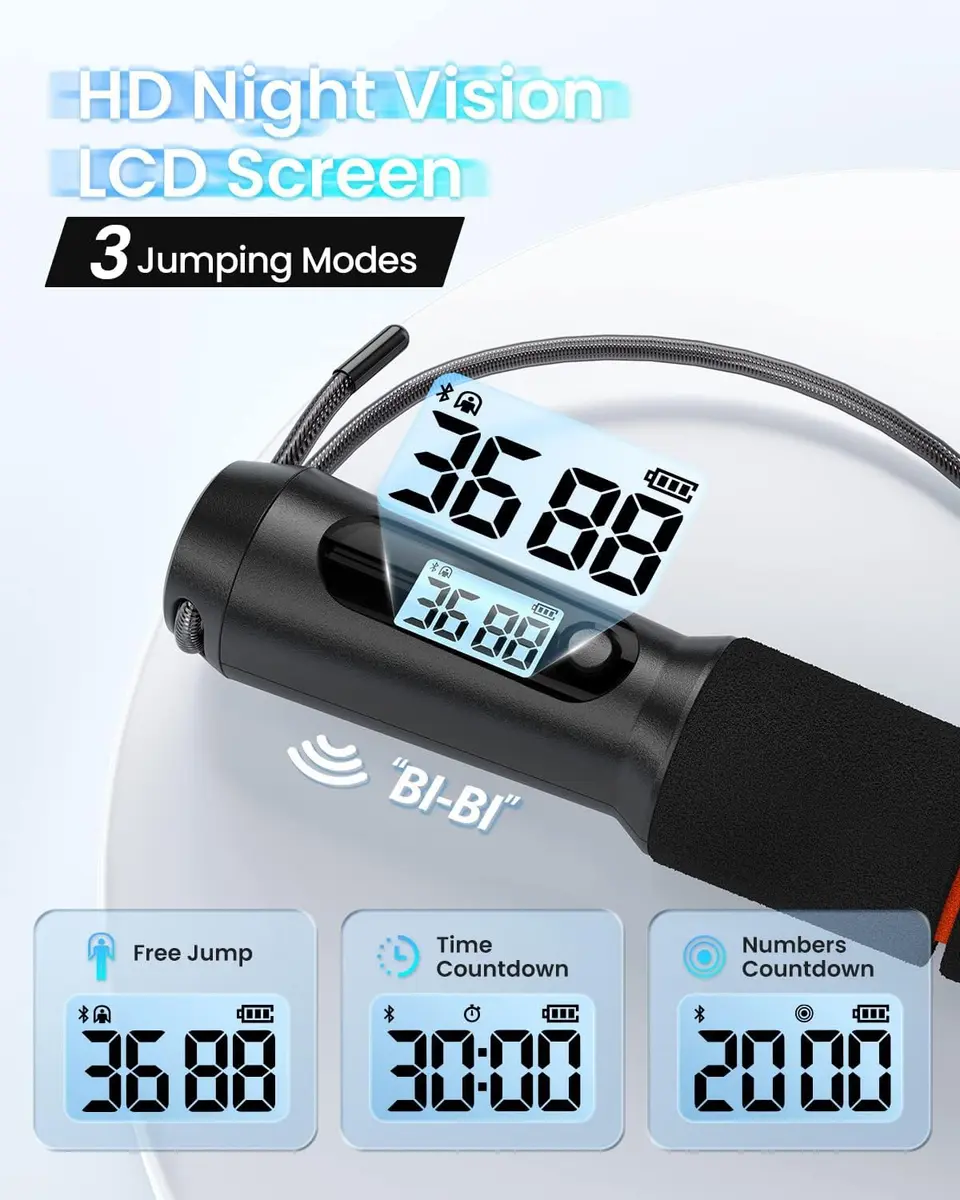 RENPHO Smart Jump Rope with Counter | App Data Tracking, LCD Display, Adjustable Length - view 3