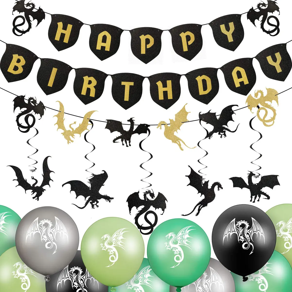 Sumind Dragon Birthday Party Supplies Decorations Set | 33 Pieces Assorted Colors - main product image