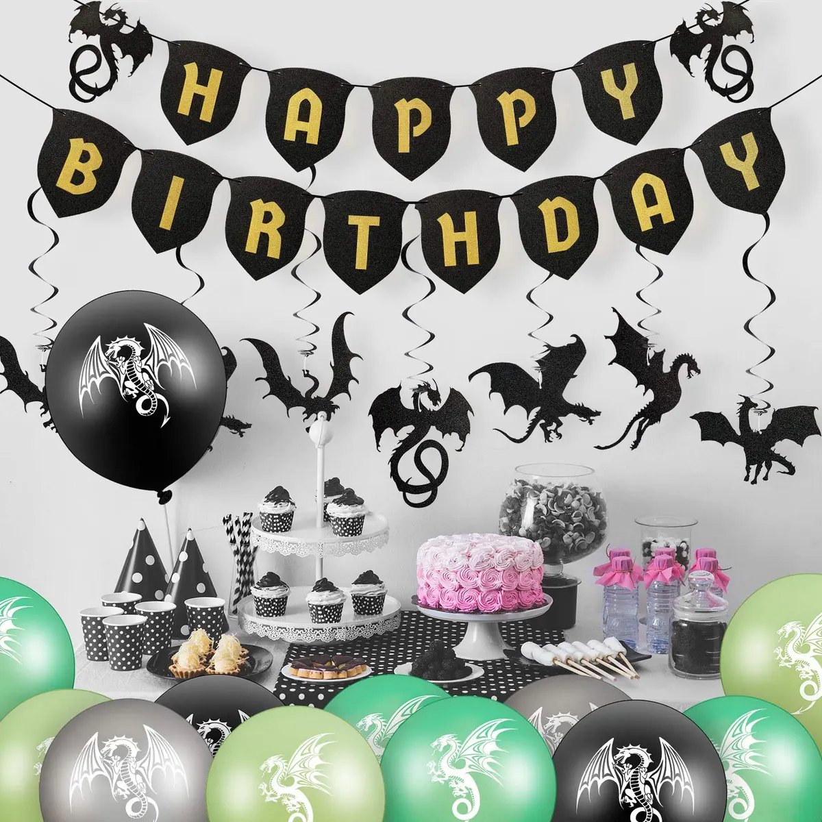 Sumind Dragon Birthday Party Supplies Decorations Set | 33 Pieces Assorted Colors - view 7