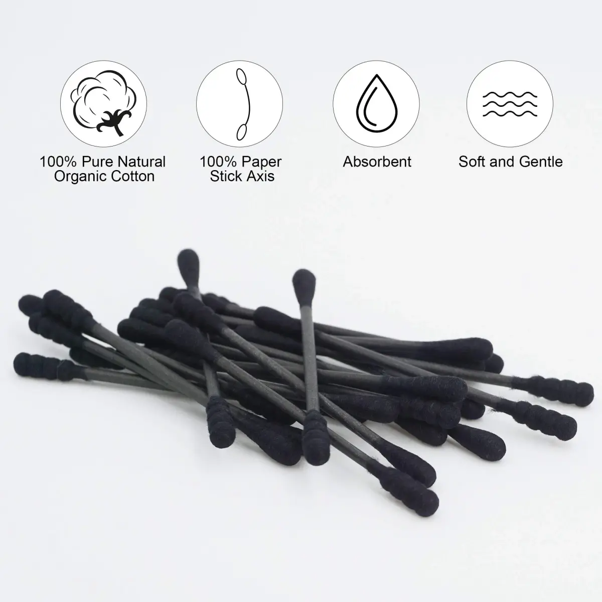 HOMEFOX Black Cotton Swabs Spiral - 200 Count Organic Cotton Buds with Paper Stick | Charcoal Activated Carbon - view 5