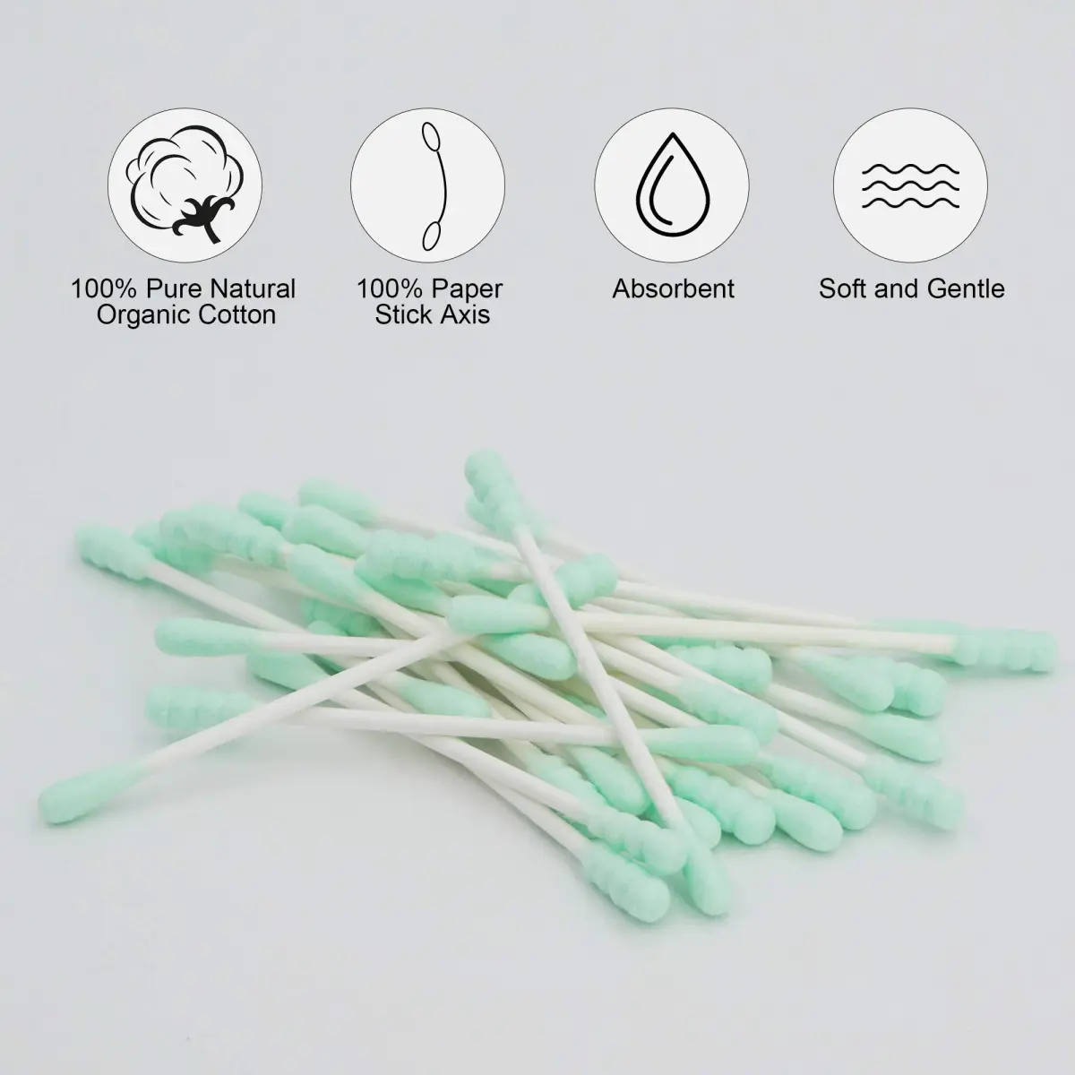 HOMEFOX Green Cotton Swabs Spiral - 200 Count | Organic Cotton Buds with Paper Stick - view 6