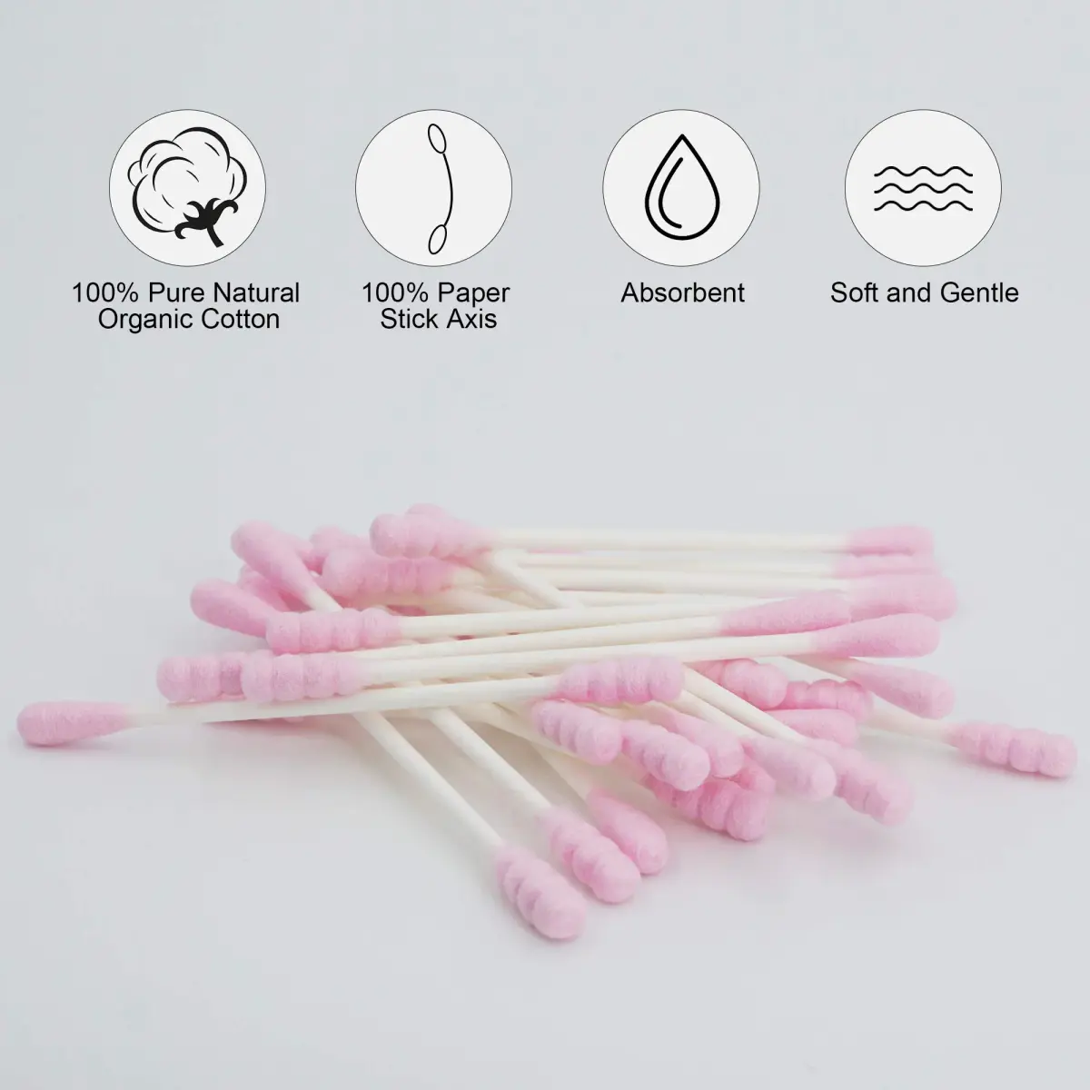 HOMEFOX Pink Cotton Swabs Spiral - 200 Count | Organic Cotton Buds with Paper Stick - view 5