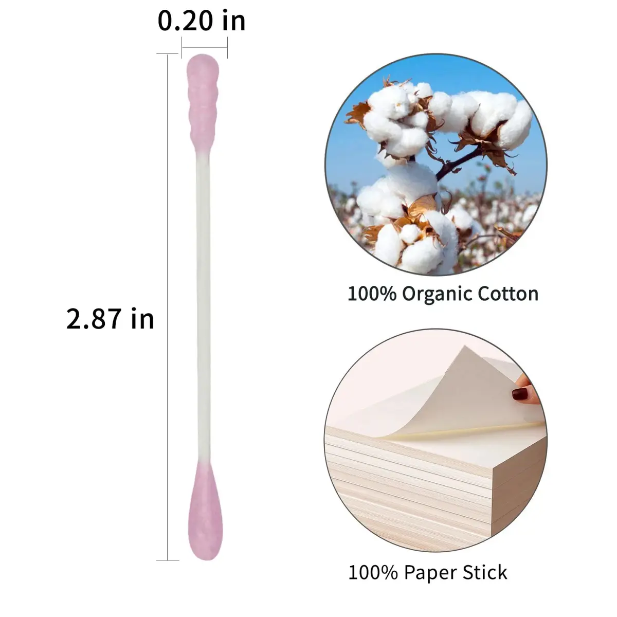 HOMEFOX Pink Cotton Swabs Spiral - 200 Count | Organic Cotton Buds with Paper Stick - view 7