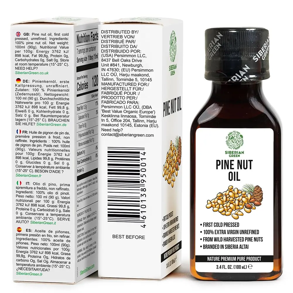 Siberian Green Pine Nut Oil 100ml | Cold Pressed, Raw, Vegan, No-GMO, Siberian Origin - view 3