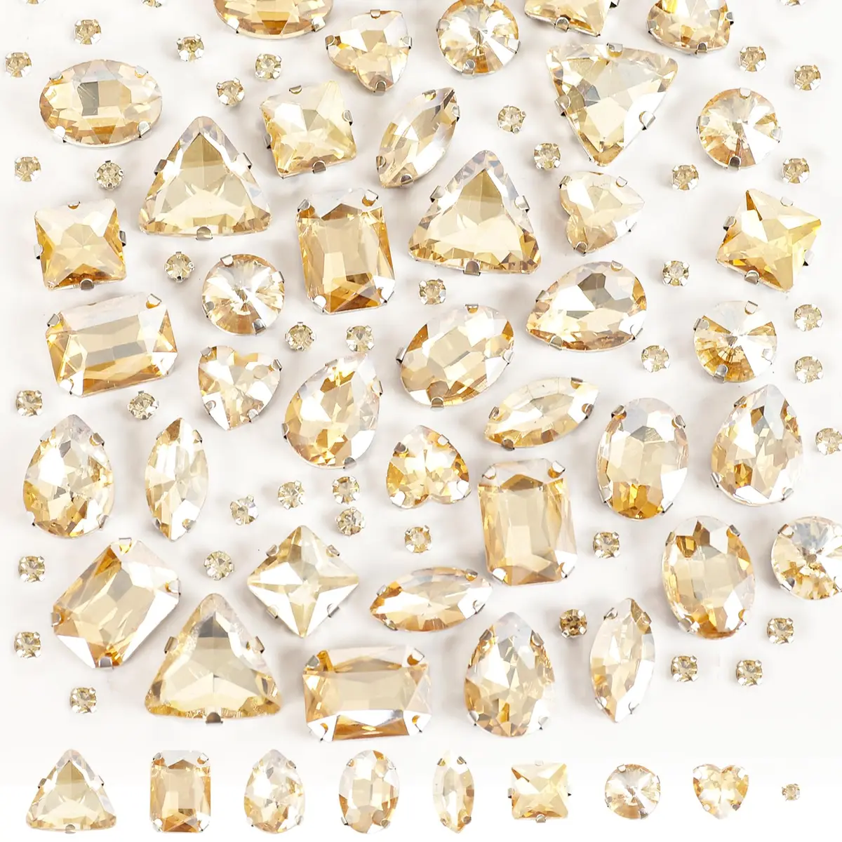 Jyukan Sew on Rhinestones 180pcs Champagne Mix Shapes | Craft Gems for Clothes & Crafts - main product image
