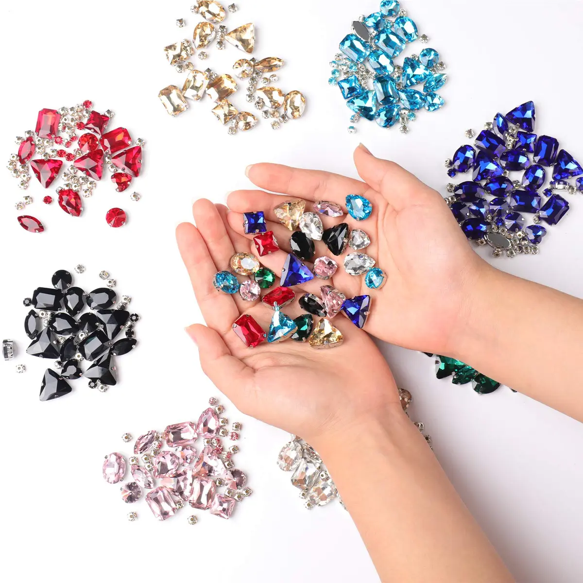 Jyukan Sew on Rhinestones 180pcs Champagne Mix Shapes | Craft Gems for Clothes & Crafts - view 7