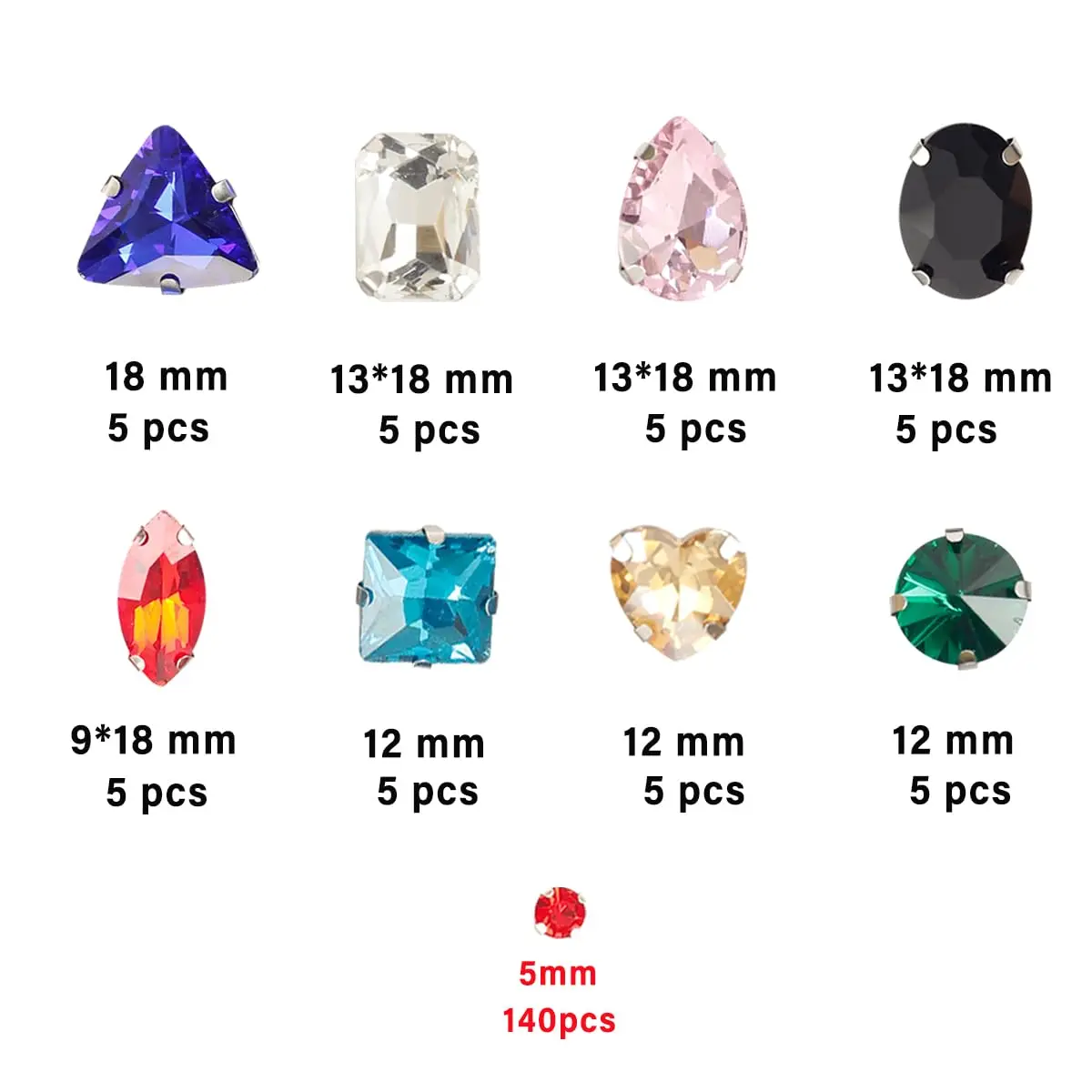 Jyukan Sew on Rhinestones 180pcs Champagne Mix Shapes | Craft Gems for Clothes & Crafts - view 2