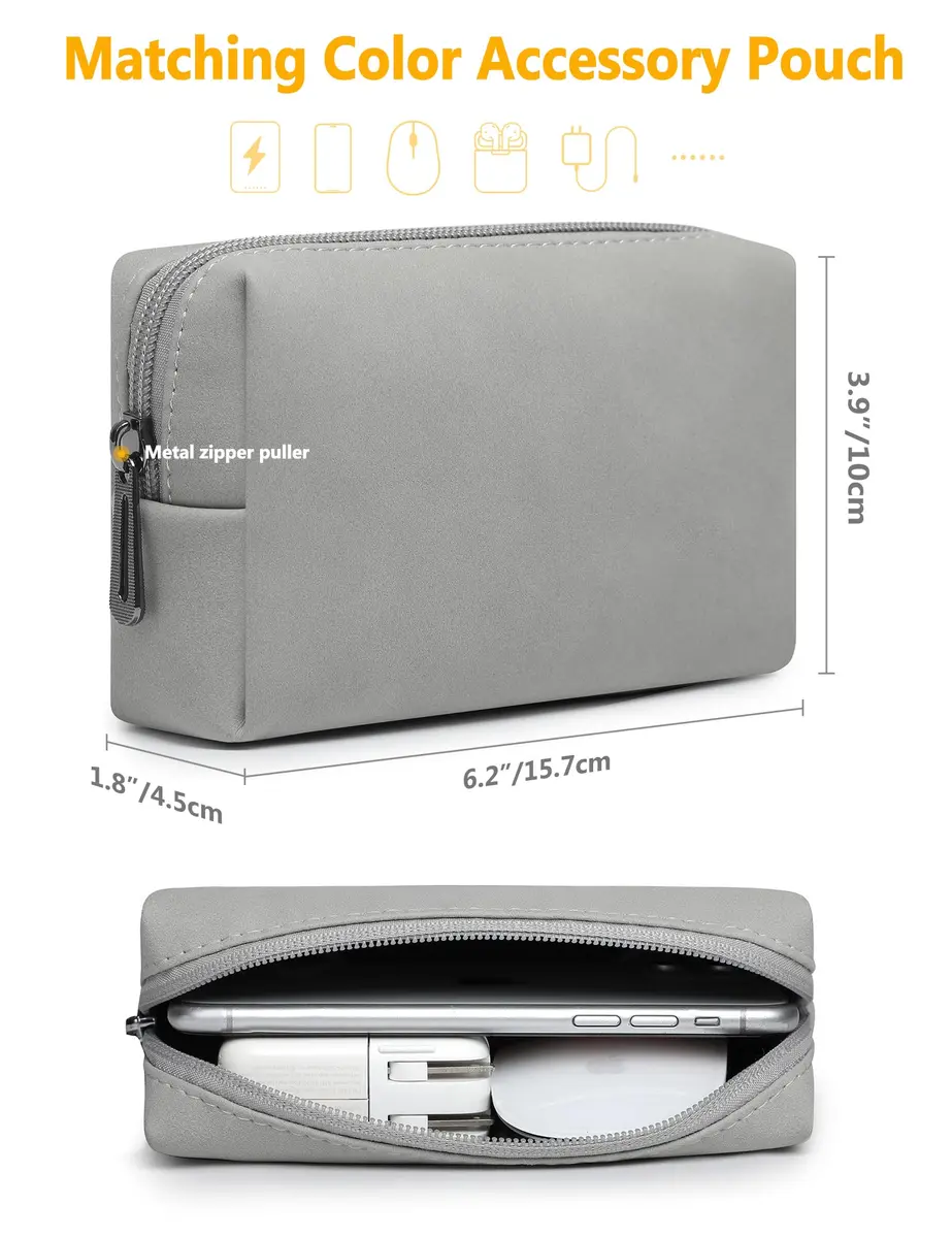 HYZUO 13.3-14 Inch Laptop Case Sleeve with Stand Feature, Light Gray | Water-Resistant Faux Leather - view 5