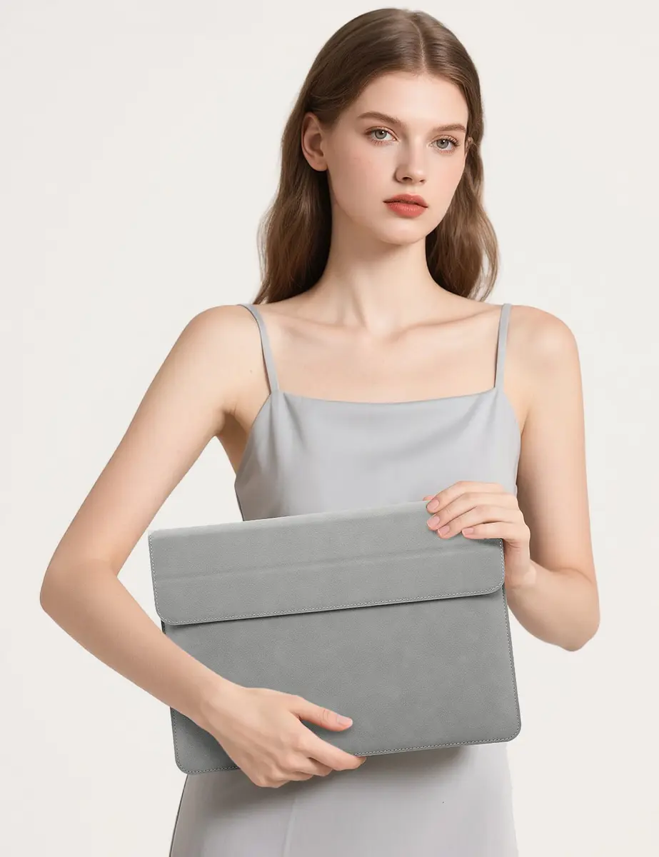HYZUO 13.3-14 Inch Laptop Case Sleeve with Stand Feature, Light Gray | Water-Resistant Faux Leather - view 7