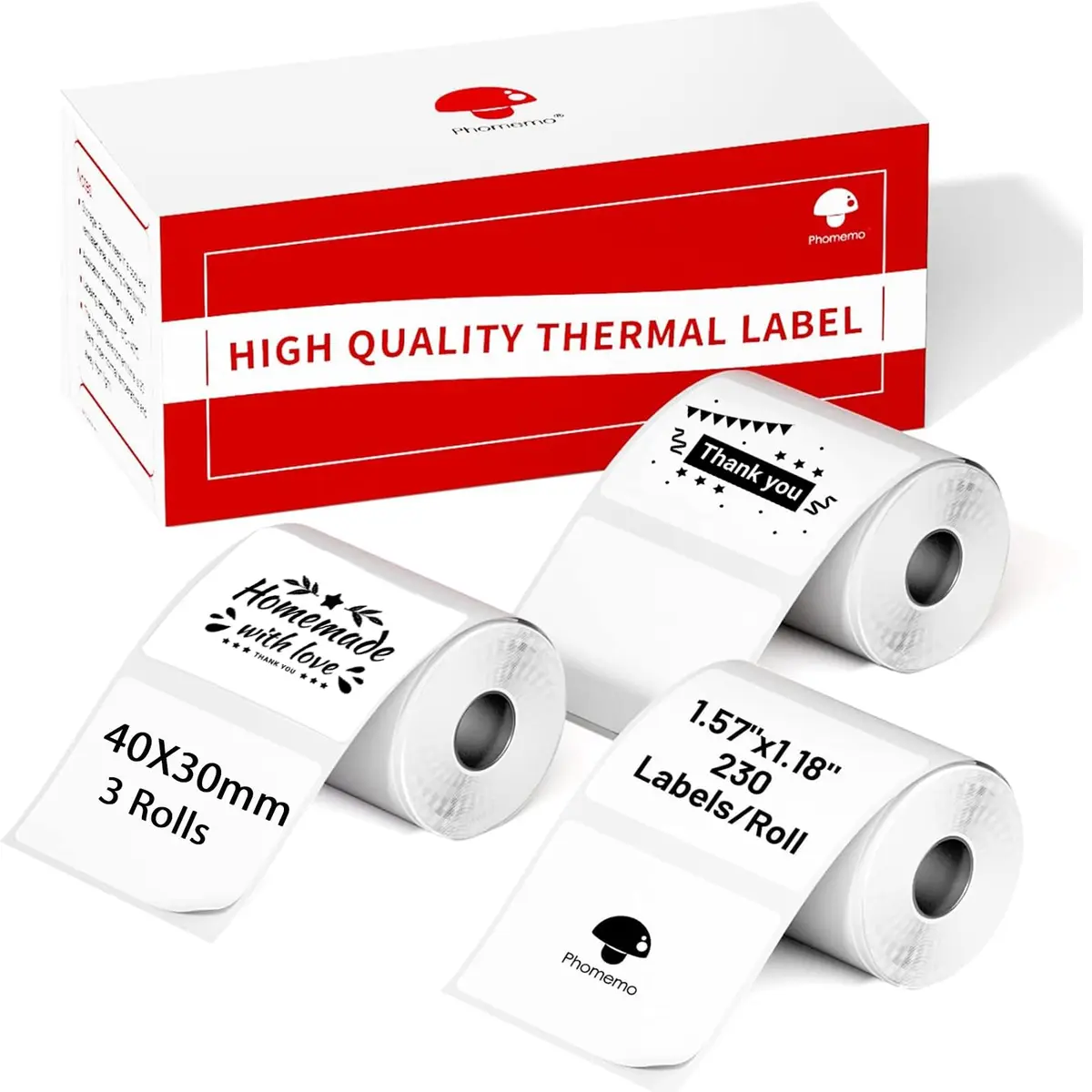 Phomemo M110 Thermal Labels 40x30mm (1.57"x1.18") 690 Pcs | Black on White Direct Thermal Paper - main product image