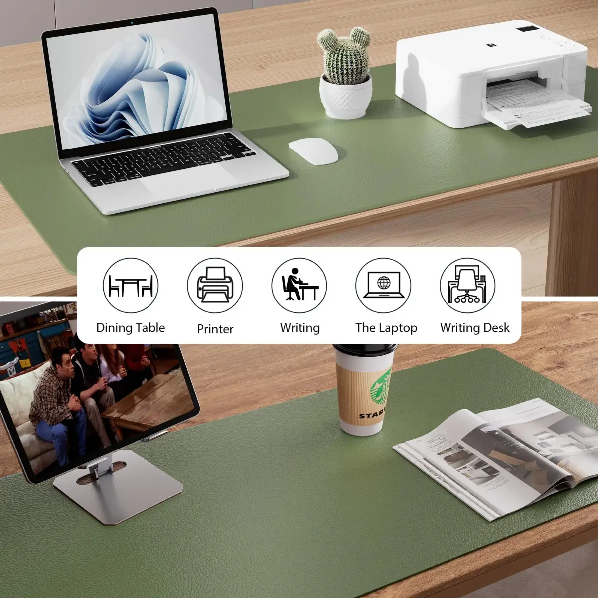 Aothia Olive Green Leather Desk Pad Protector, 36" x 17" | Protects Your Desk from Scratches, Stains, and Spills - view 5