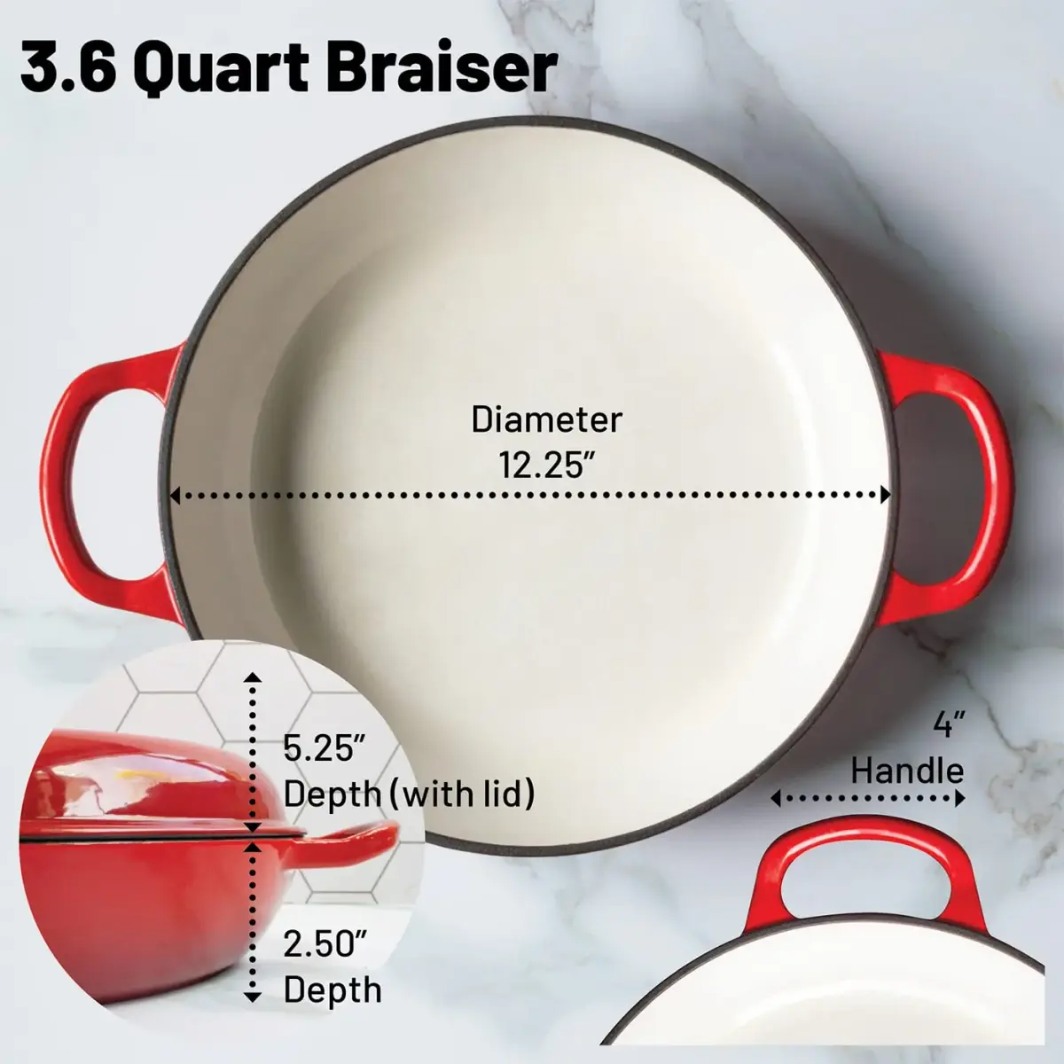 Backcountry Iron Enameled Cast Iron Braiser 3.5 Quart (3.3L) with Lid | Even Heating & Superior Searing - view 2