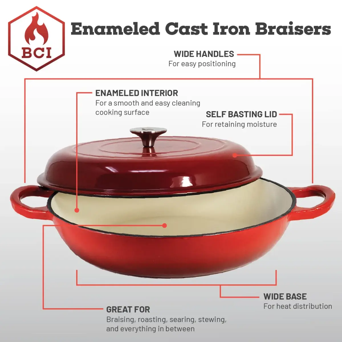 Backcountry Iron Enameled Cast Iron Braiser 3.5 Quart (3.3L) with Lid | Even Heating & Superior Searing - view 3