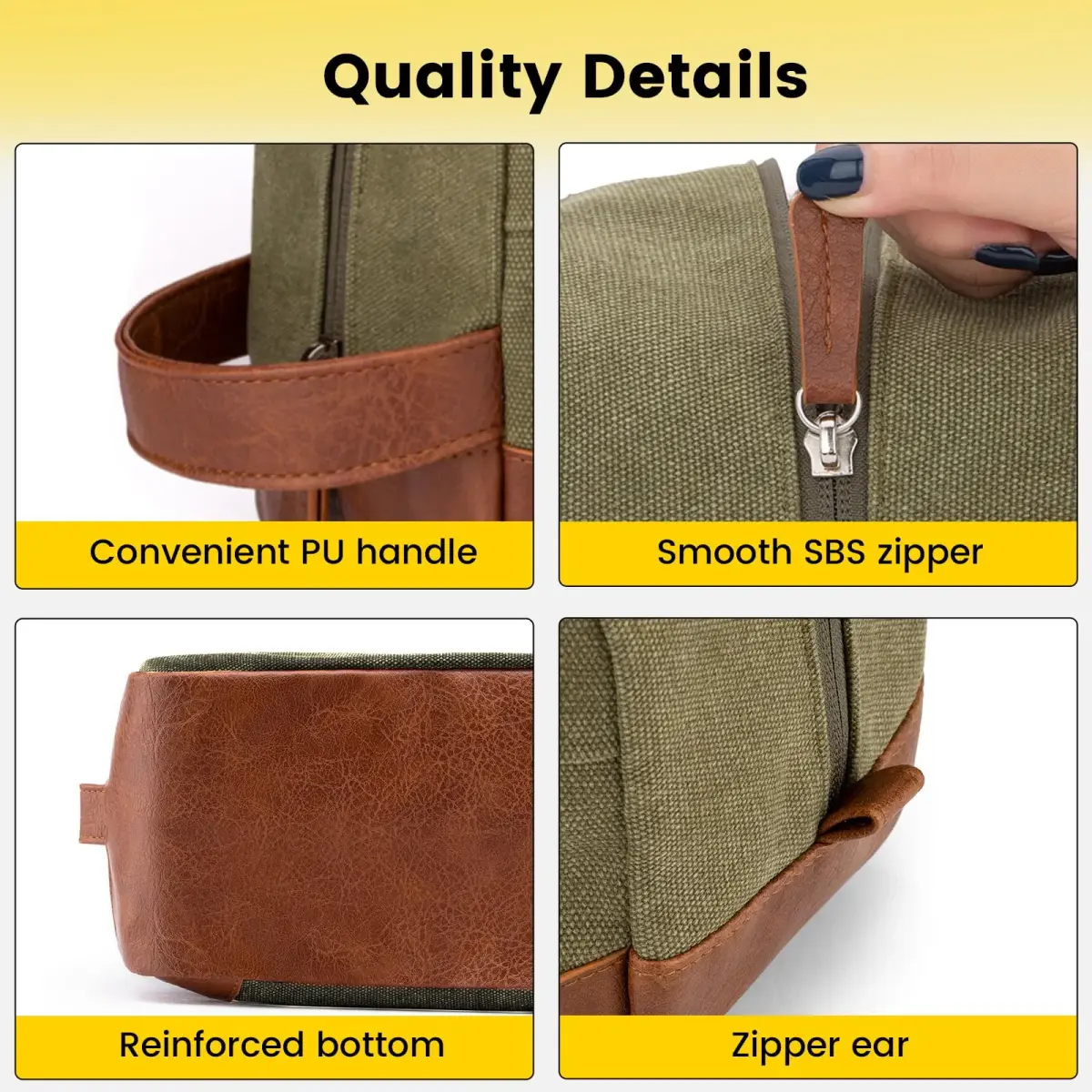 Vorspack Canvas Travel Toiletry Bag for Men, Medium, Green 25.4cm x 12.7cm x 13.97cm (10" x 5" x 5.5") | Water-Resistant Hanging Organizer - view 3