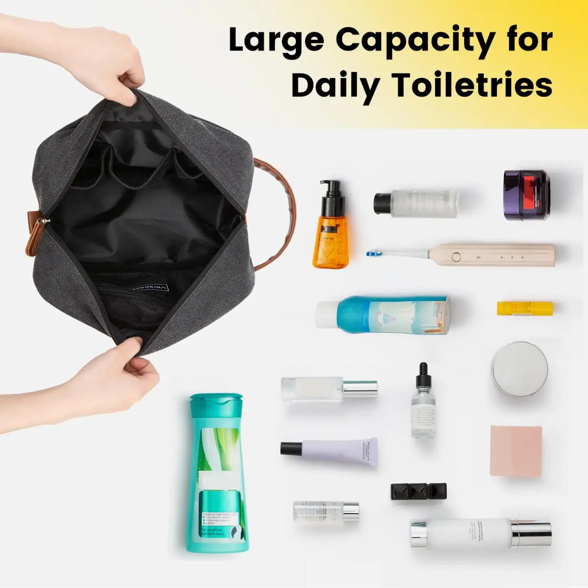 Vorspack Canvas Travel Toiletry Bag for Men, Medium, Dark Grey | Hanging Organizer with Water-Resistant Lining - view 6