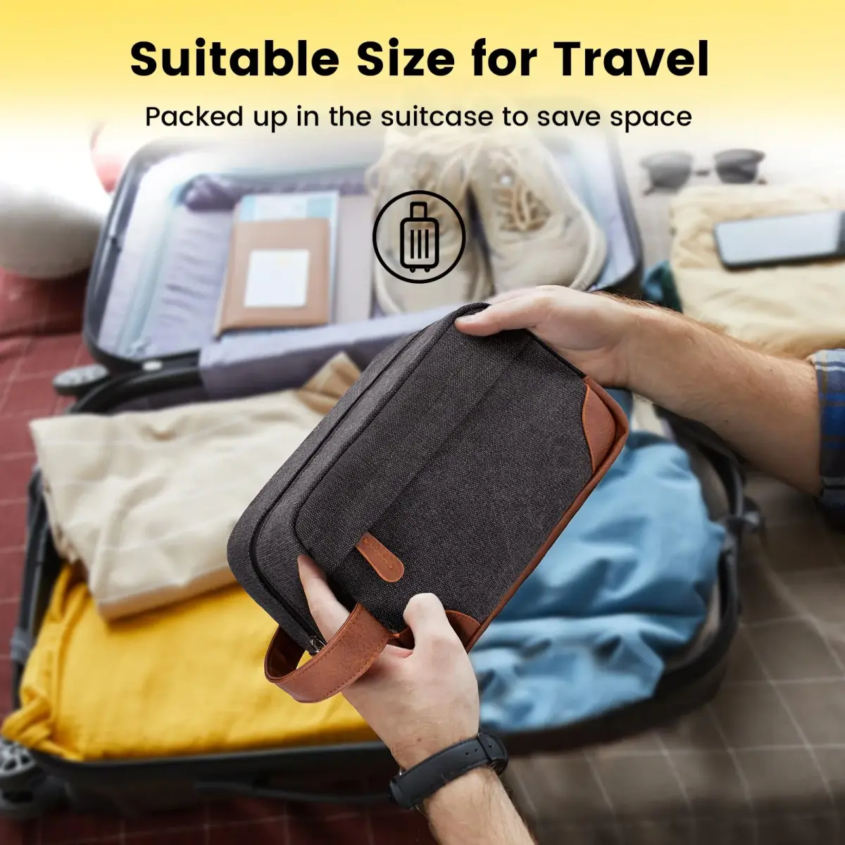 Vorspack Canvas Travel Toiletry Bag for Men, Medium, Dark Grey | Hanging Organizer with Water-Resistant Lining - view 7