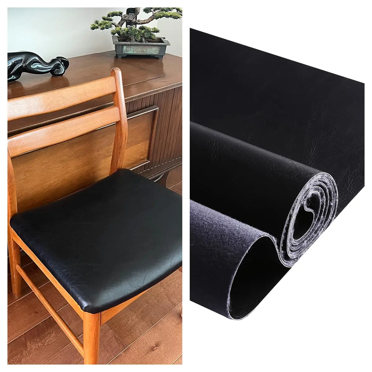DAFUN Premium Faux Leather Upholstery Fabric 1.2mm Thickness Black | 91.4cm x 137cm (36"x54") - view 6