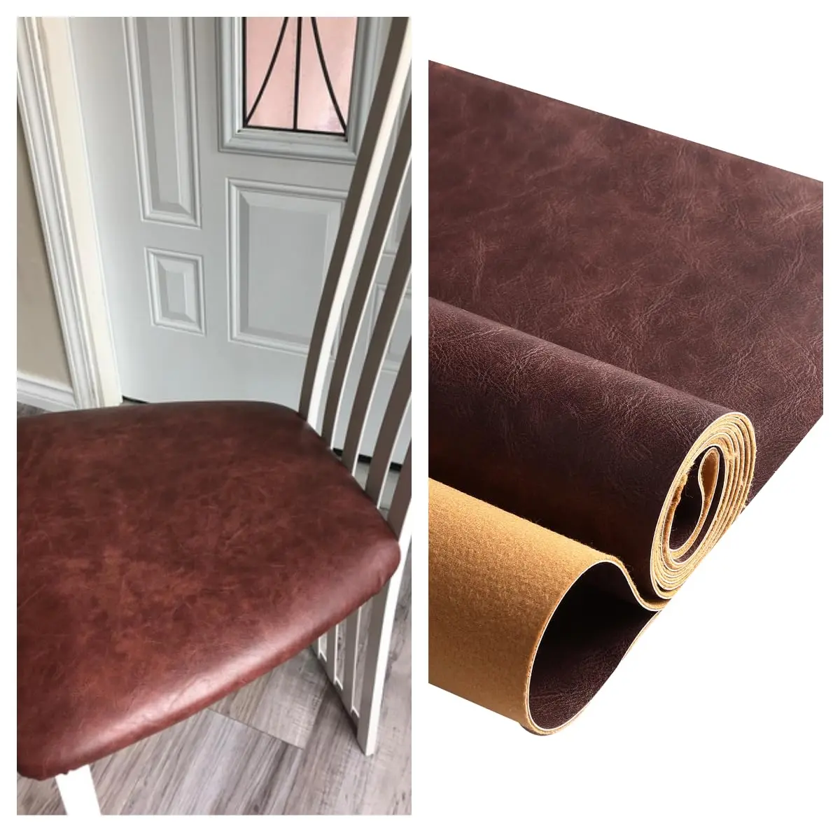 DAFUN Premium Faux Leather Upholstery Fabric 1.2mm Thickness, Brown Pre-Cut 36"x54" | Waterproof Distressed Bark Texture - view 9