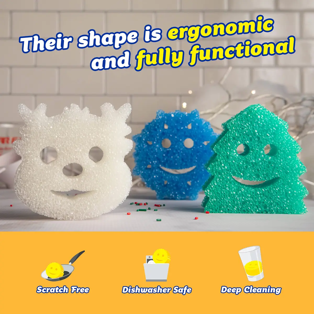 Scrub Daddy Sponge Set - Holiday Shapes | Non Scratch Deep Cleaning Utility Sponge (3 Count) - view 3