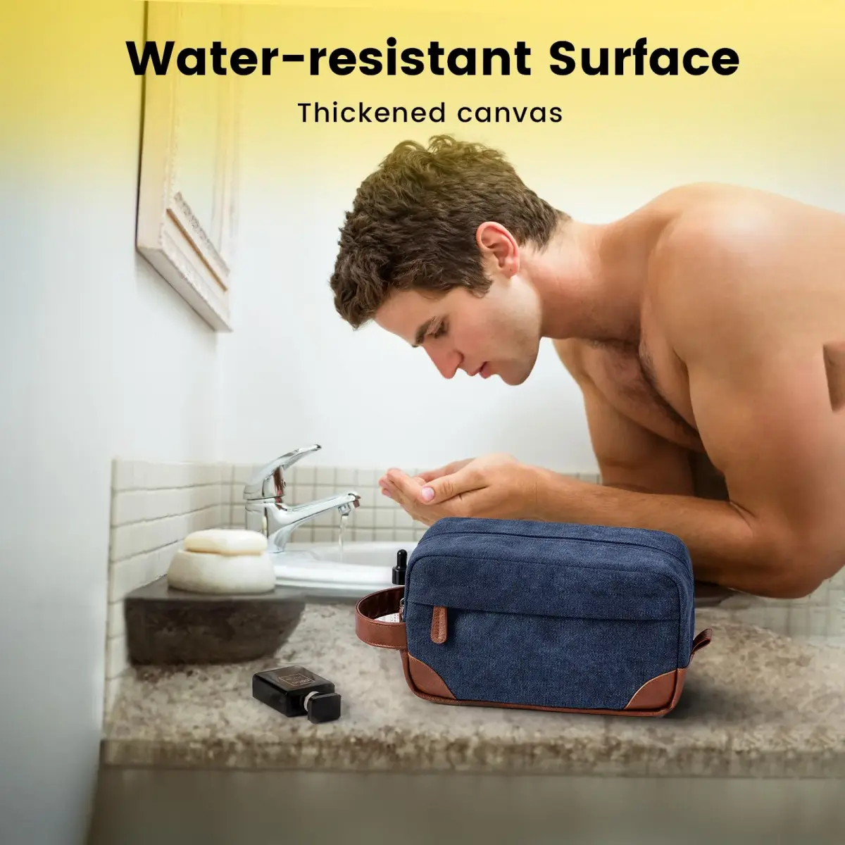 Vorspack Canvas Travel Toiletry Bag for Men, Medium, Navy Blue | Water-Resistant & Organized Compartments - view 5