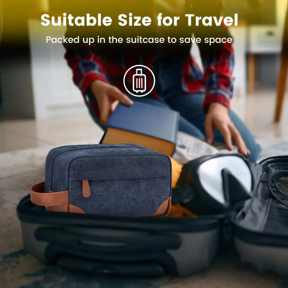 Vorspack Canvas Travel Toiletry Bag for Men, Medium, Navy Blue | Water-Resistant & Organized Compartments - view 7