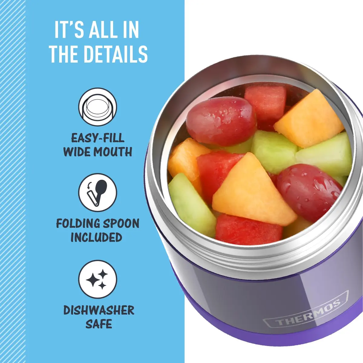 THERMOS Kids Food Jar with Spoon, 10oz (296ml), Purple | Keeps Food Hot or Cold for Hours, BPA-Free, Lightweight - view 4