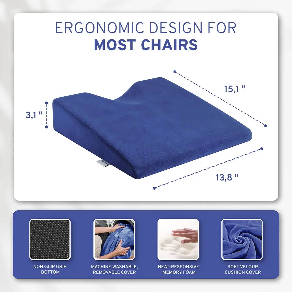ComfySure Wedge Pillow for Office Chair & Car Seat - Medium Firm Memory Foam Seat Pad | Orthopedic Tailbone & Hip Pain Relief - view 8
