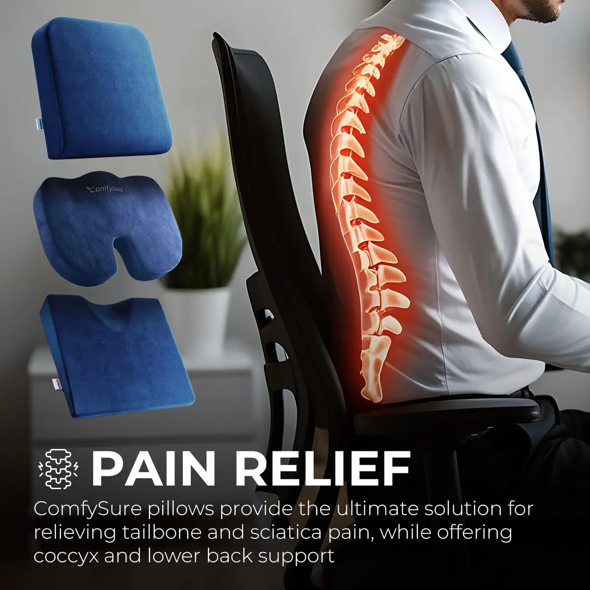 ComfySure Wedge Pillow for Office Chair & Car Seat - Medium Firm Memory Foam Seat Pad | Orthopedic Tailbone & Hip Pain Relief - view 3