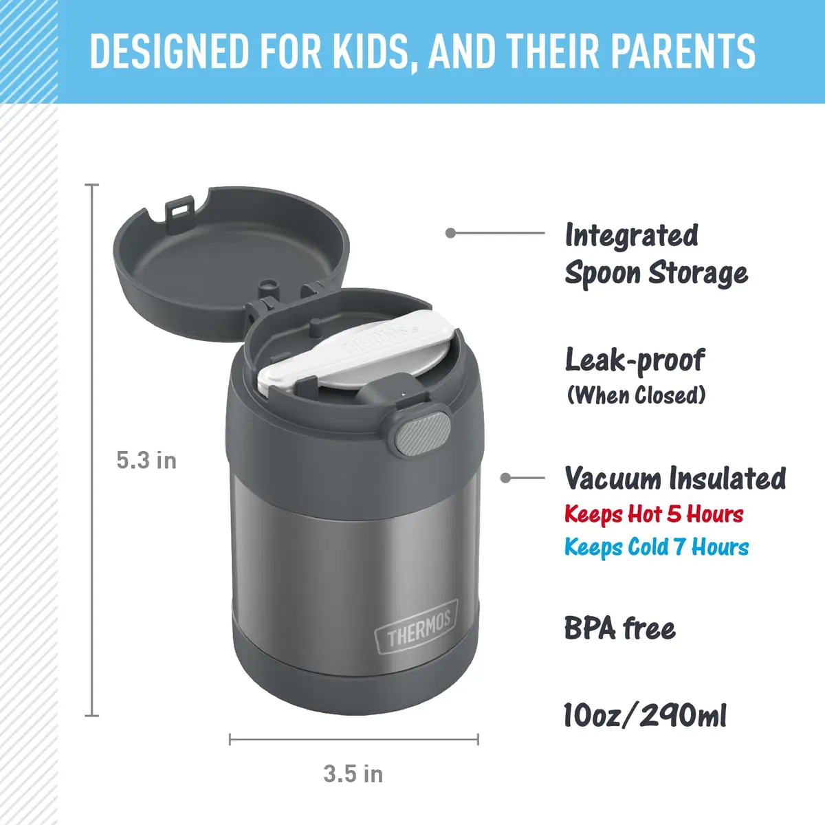 THERMOS Kids Food Jar with Spoon 10oz | Keeps Food Hot or Cold for School & Snacks - view 2