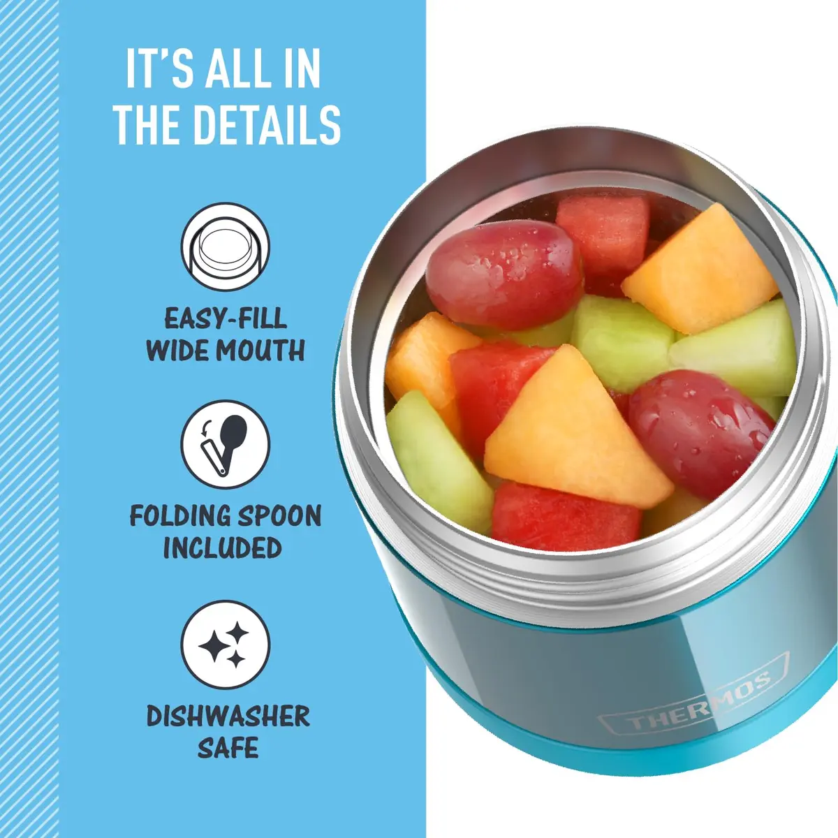 THERMOS Kids Food Jar with Spoon 10oz Teal | Keeps Food Hot or Cold for School & Play - view 4