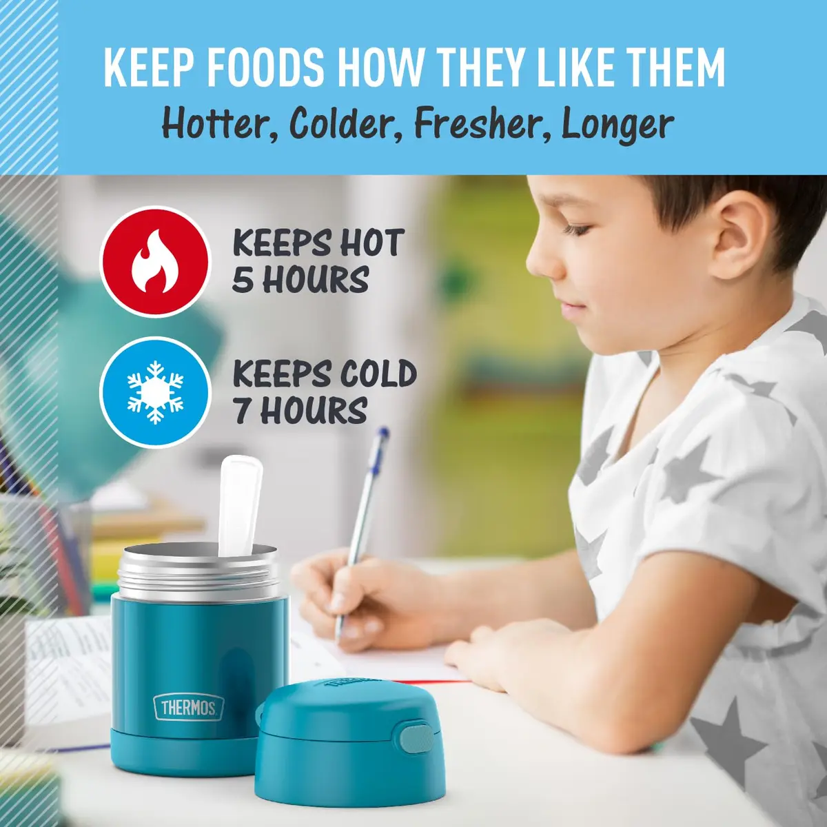 THERMOS Kids Food Jar with Spoon 10oz Teal | Keeps Food Hot or Cold for School & Play - view 5