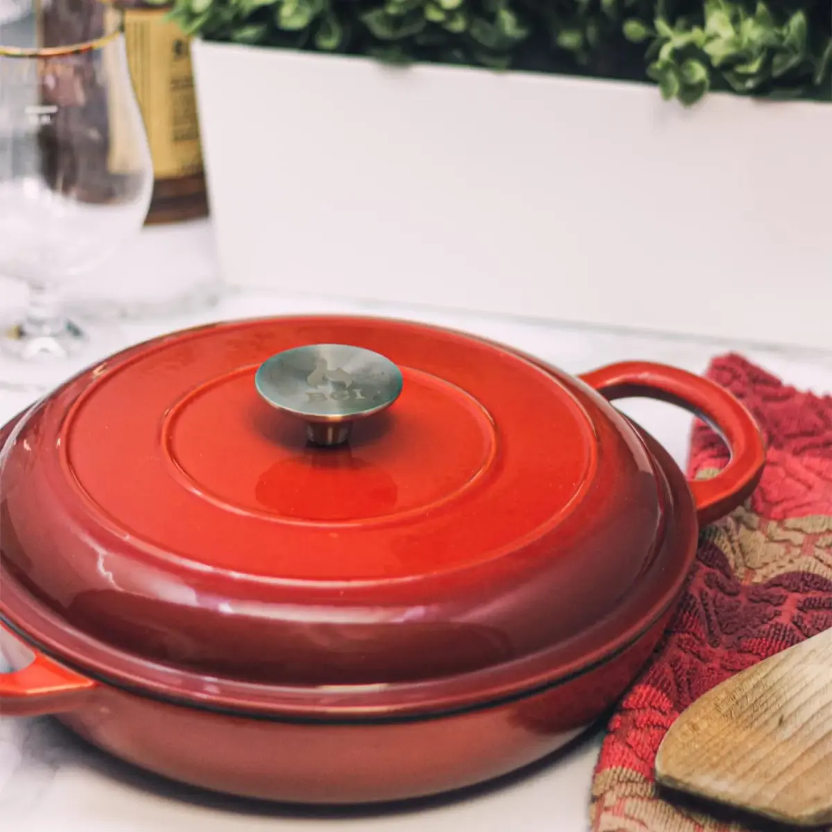 Backcountry Iron Enameled 2.25 Quart Braiser with Lid | 2.25 qt (2.1 L) Desert Ruby Red - view 6