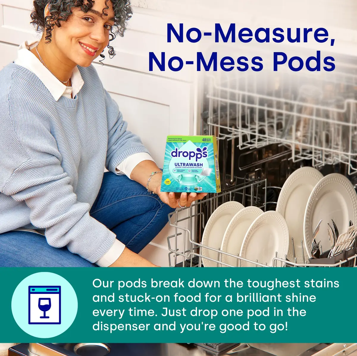 Dropps UltraWash Dishwasher Detergent Pods Unscented 32 Count (142g / 5.08oz) | USDA Biobased Formula (81%) - view 4