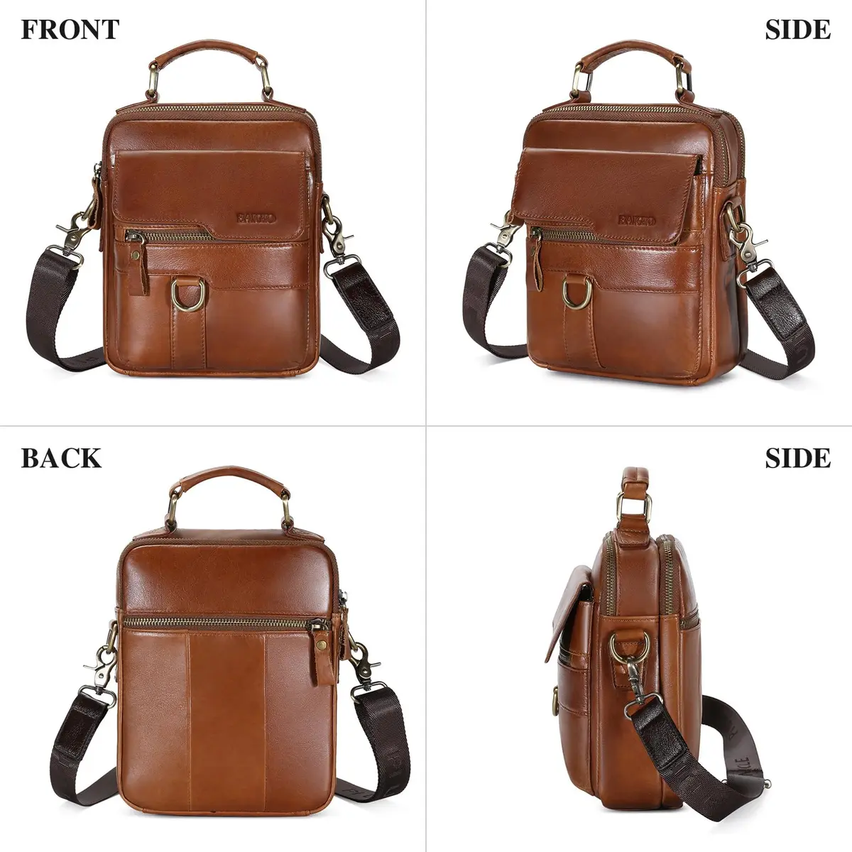 BAIGIO Men's Genuine Leather Shoulder Bag with Adjustable Strap | Brown - view 5