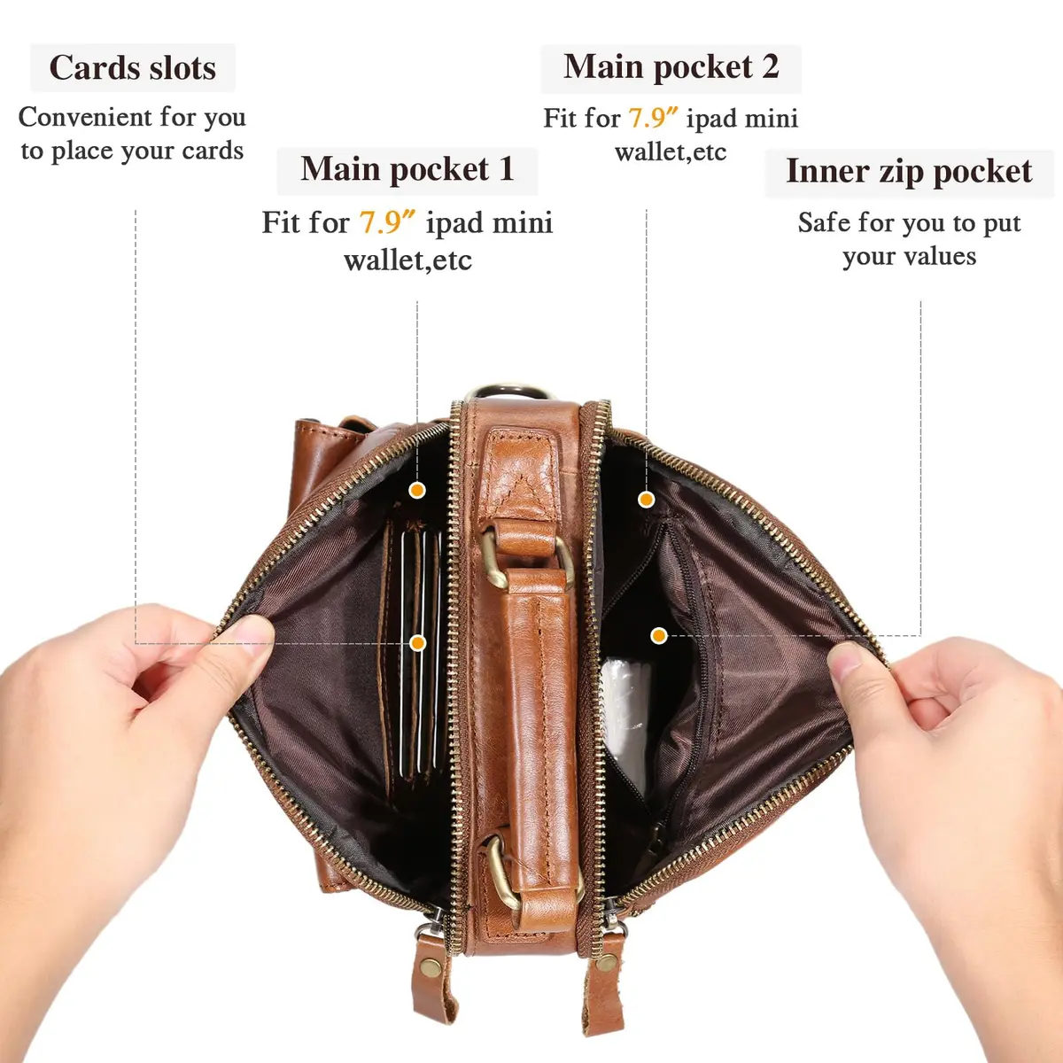 BAIGIO Men's Genuine Leather Shoulder Bag with Adjustable Strap | Brown - view 3