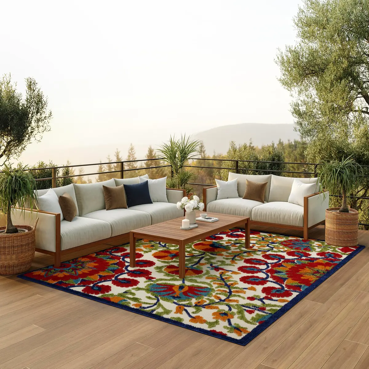 Nourison Rug Aloha Red Multicolor 9' x 12' | Easy Clean, Non Shedding, Outdoor & Indoor Use - main product image