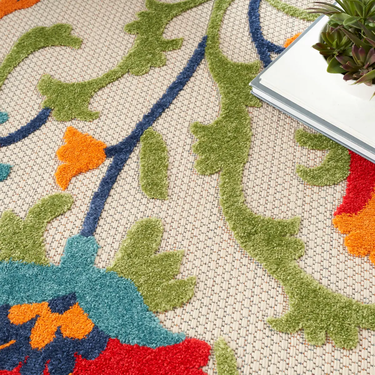 Nourison Rug Aloha Red Multicolor 9' x 12' | Easy Clean, Non Shedding, Outdoor & Indoor Use - view 6