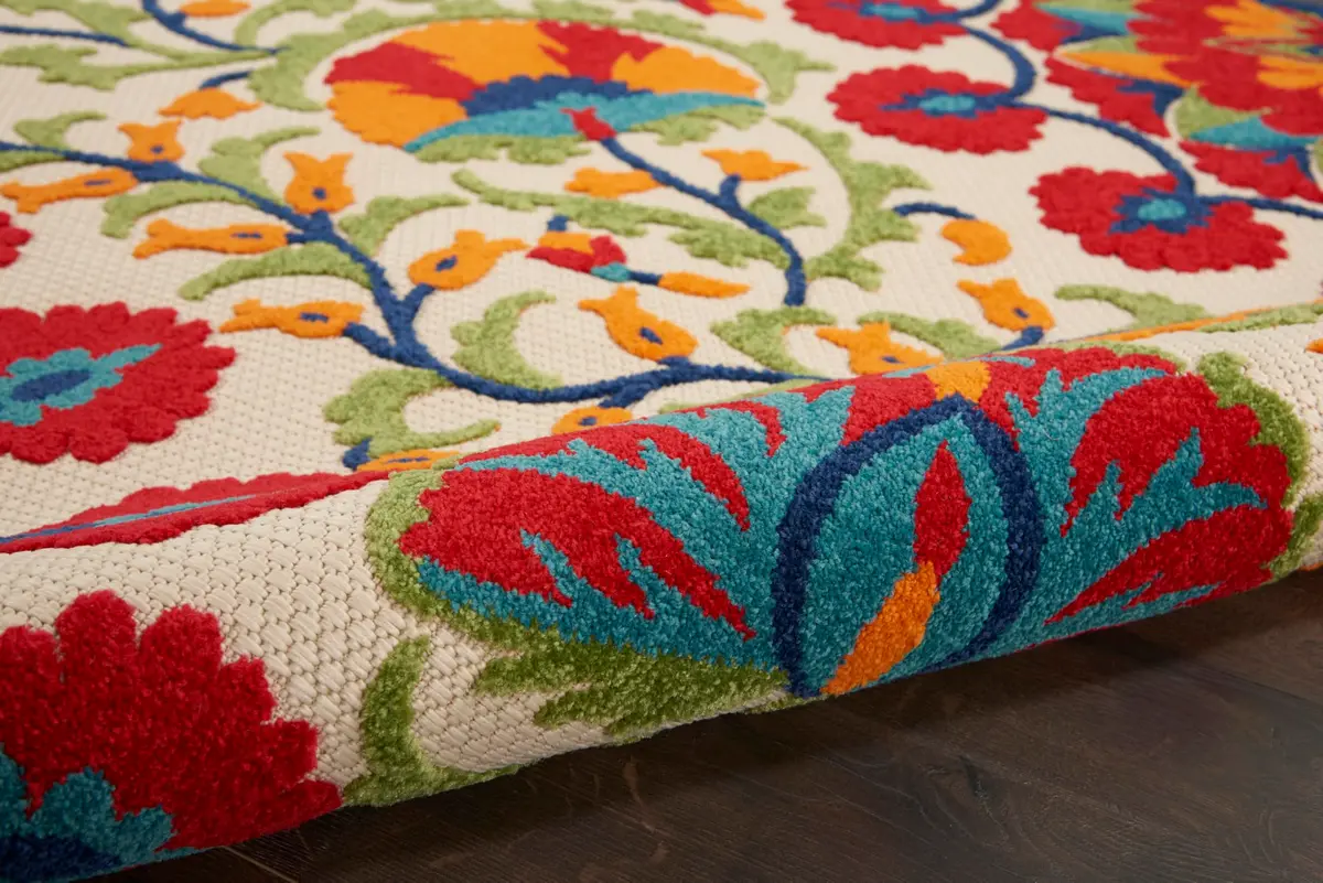 Nourison Rug Aloha Red Multicolor 9' x 12' | Easy Clean, Non Shedding, Outdoor & Indoor Use - view 9