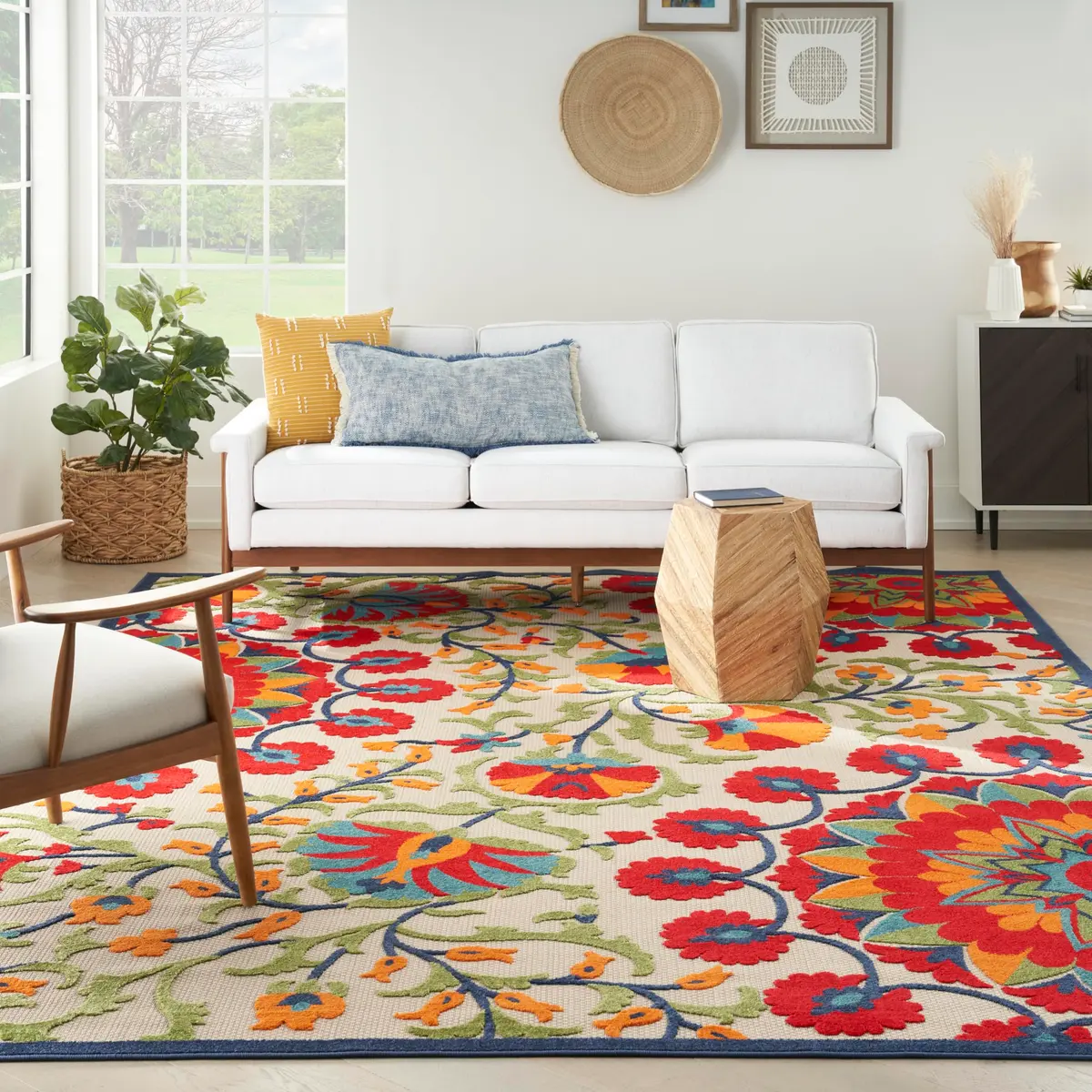 Nourison Rug Aloha Red Multicolor 9' x 12' | Easy Clean, Non Shedding, Outdoor & Indoor Use - view 2