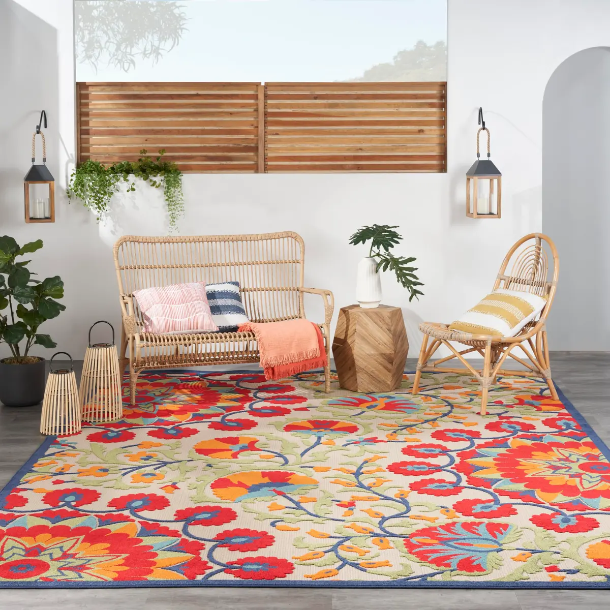Nourison Rug Aloha Red Multicolor 9' x 12' | Easy Clean, Non Shedding, Outdoor & Indoor Use - view 3