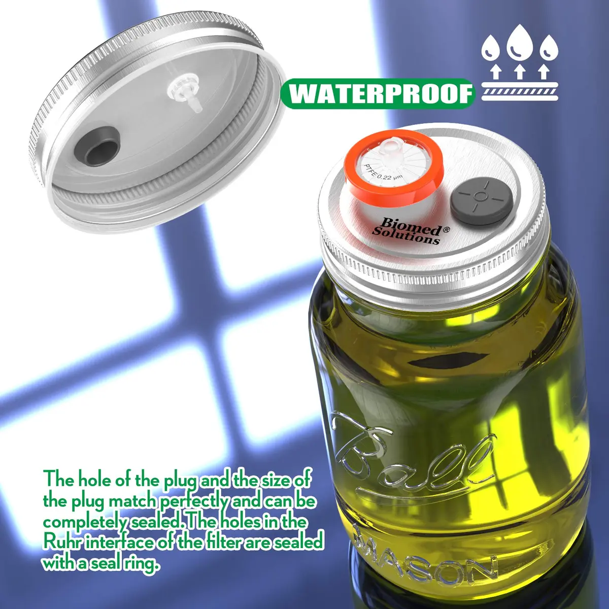 Biomed Solutions 6Pcs Regular Mouth Mushroom Liquid Culture Lids with Filter & Injection Ports (70mm) | Lab-Quality for Mycology - view 5