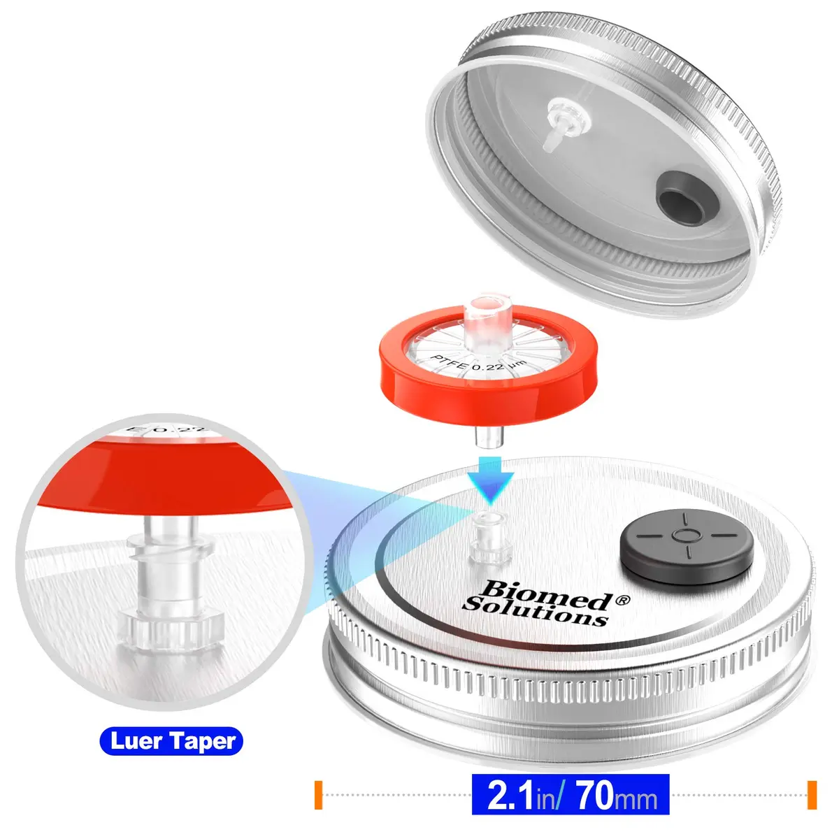 Biomed Solutions 6Pcs Regular Mouth Mushroom Liquid Culture Lids with Filter & Injection Ports (70mm) | Lab-Quality for Mycology - view 3