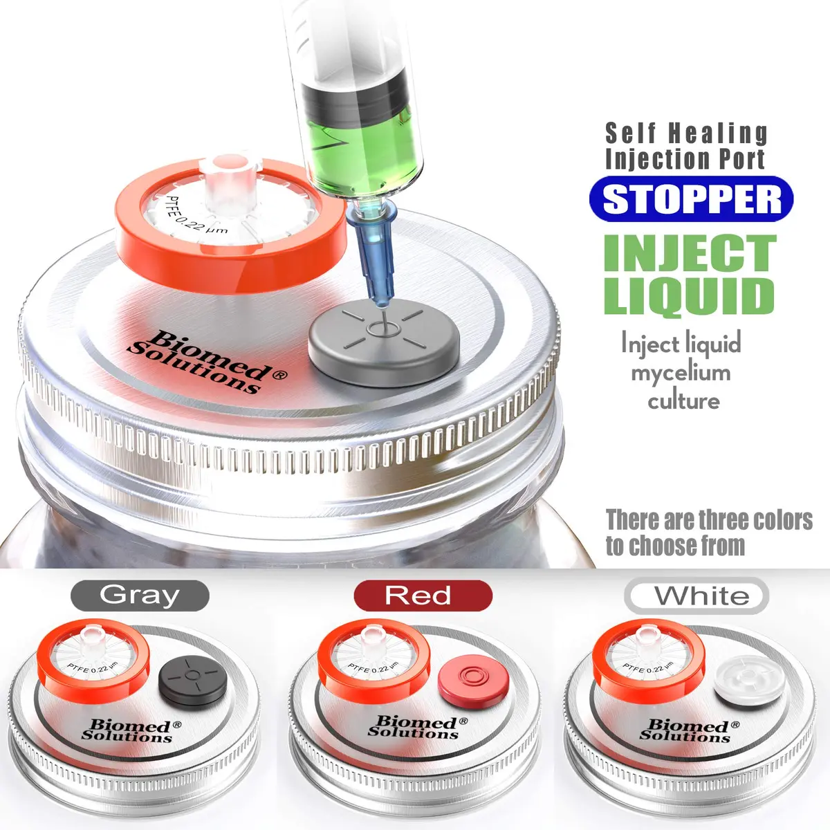 Biomed Solutions 6Pcs Regular Mouth Mushroom Liquid Culture Lids with Filter & Injection Ports (70mm) | Lab-Quality for Mycology - view 4