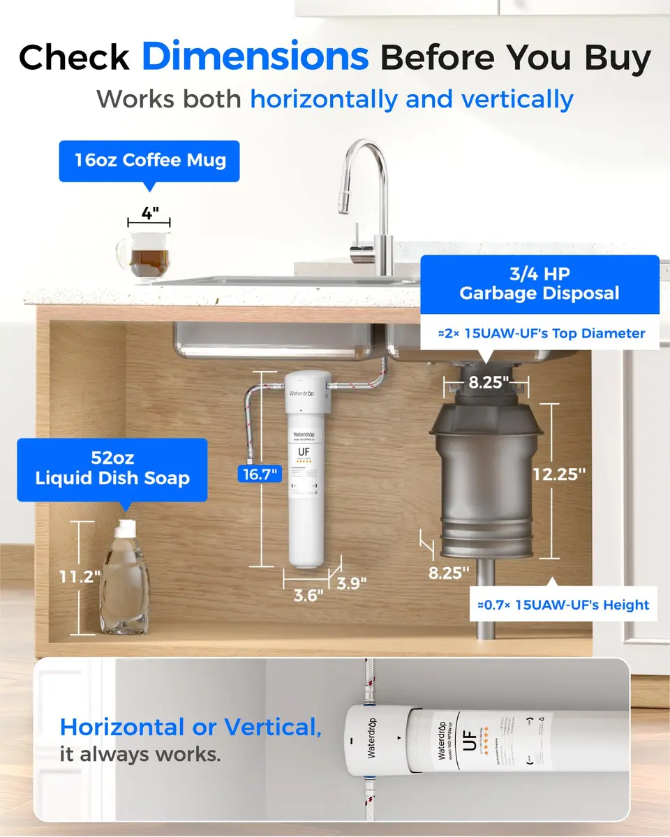 Waterdrop 15UAW-UF Ultra Filtration Under Sink Water Filter System 9.5 L (16000 Gallons) | Reduces Lead, Chlorine, Bad Taste & Odor - view 5