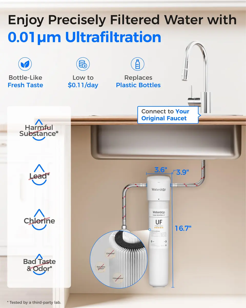 Waterdrop 15UAW-UF Ultra Filtration Under Sink Water Filter System 9.5 L (16000 Gallons) | Reduces Lead, Chlorine, Bad Taste & Odor - view 2