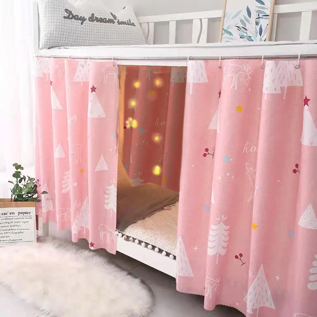 Hoce Bed Curtain Twin Bunk Bed Drapes 3 Panels | Privacy & Mosquito Blocker in India - view 2