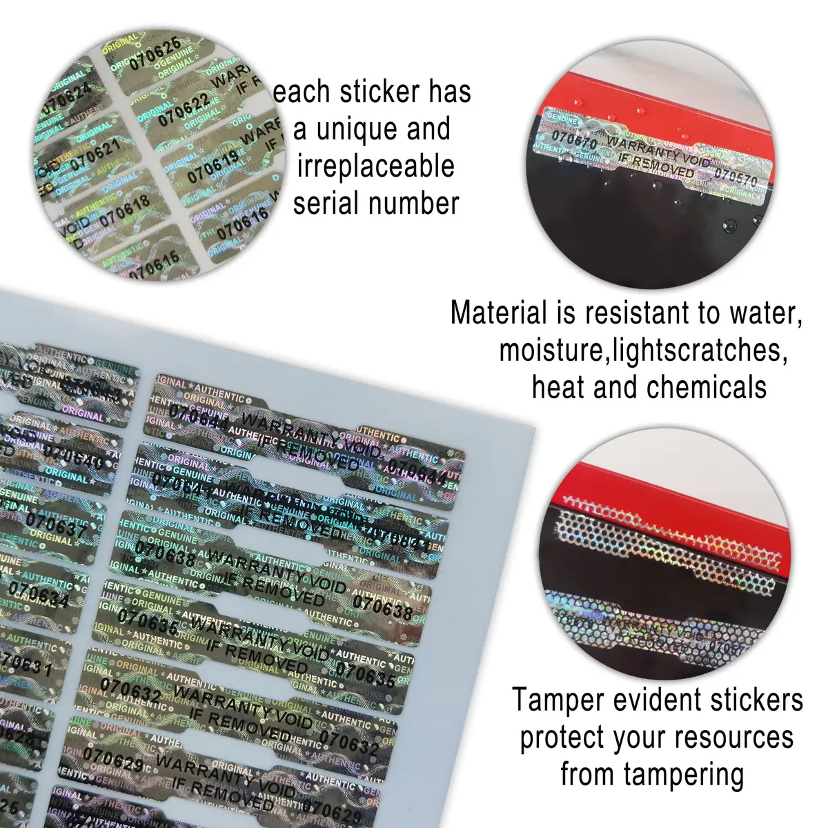 TLK&FBB Tamper Proof Hologram Stickers 620pcs (540 Labels) | High Security Tamper Evident Seal, Sequential Serial Numbering, Silver Honeycomb - view 3