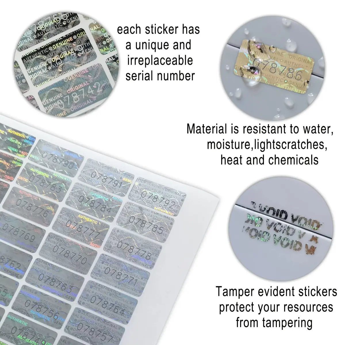 TLK&FBB Silver Tamper Evident Seal Warranty Void Labels 2cm x 1cm (0.787x0.39 inch) | 580 Pcs High Security Sequential Numbering - view 3
